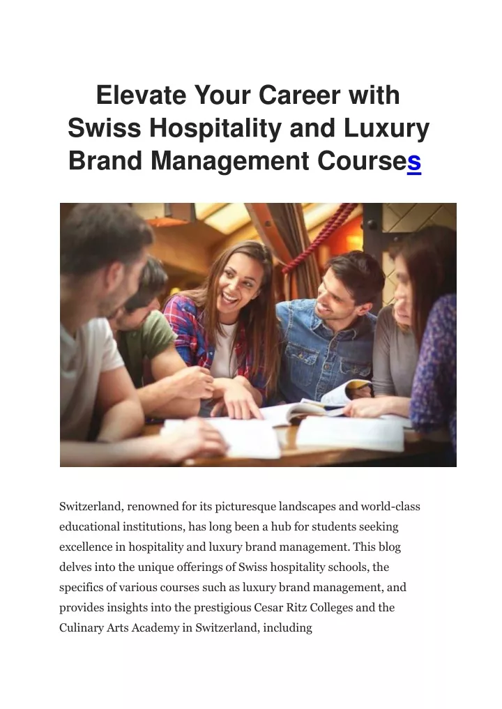 elevate your career with swiss hospitality