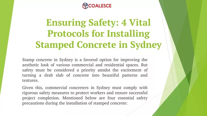 ensuring safety 4 vital protocols for installing stamped concrete in sydney