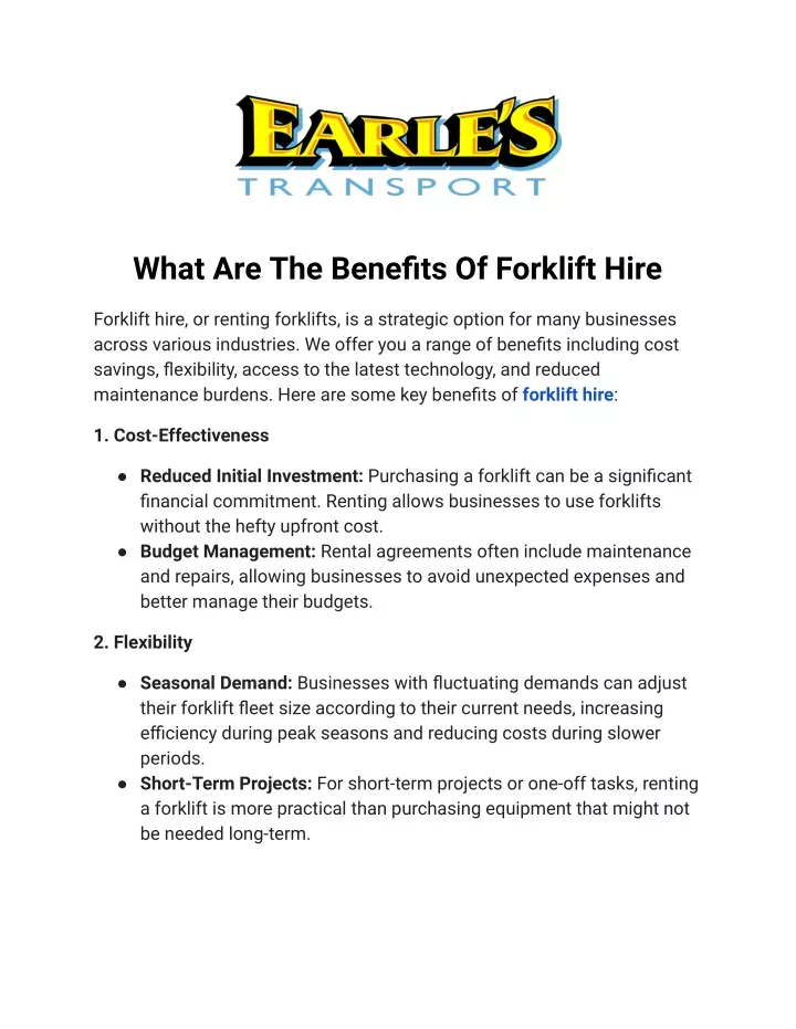 what are the benefits of forklift hire