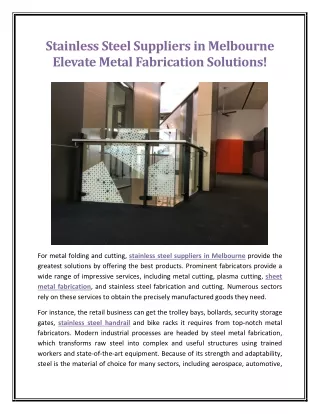 Stainless Steel Suppliers in Melbourne Elevate Metal Fabrication Solutions