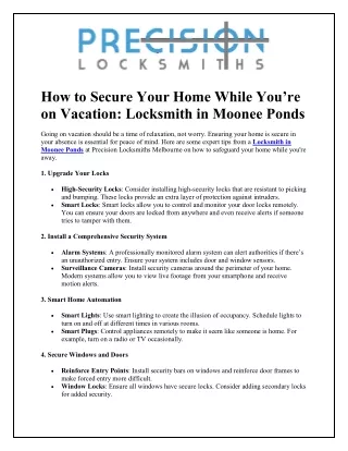 How to Secure Your Home While You’re on Vacation - Locksmith in Moonee Ponds