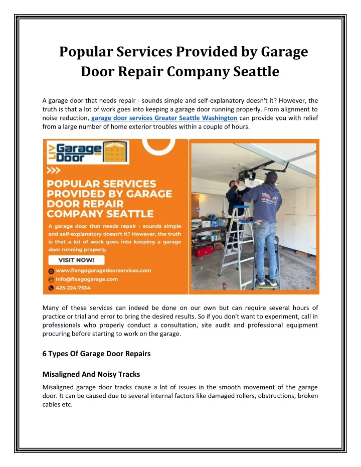 popular services provided by garage door repair