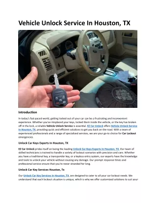 Vehicle Unlock Service In Houston, TX