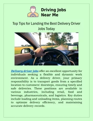 Top Tips for Landing the Best Delivery Driver Jobs Today