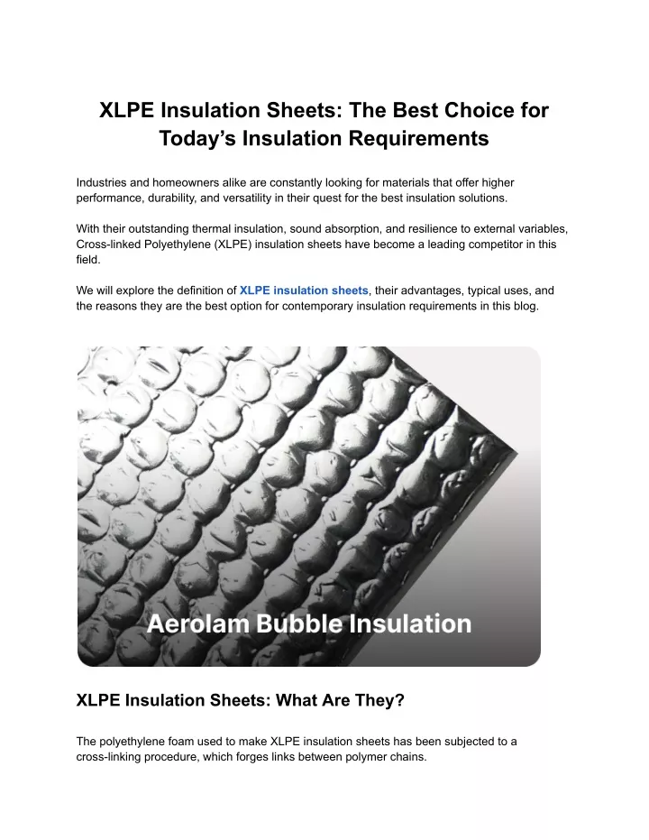 xlpe insulation sheets the best choice for today