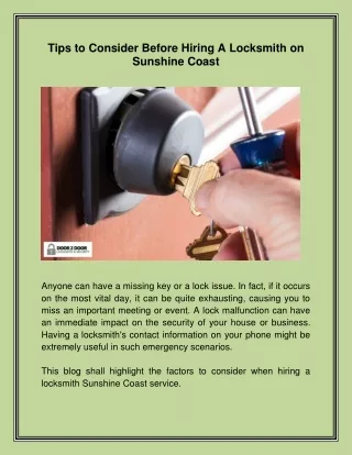 Tips to Consider Before Hiring A Locksmith on Sunshine Coast