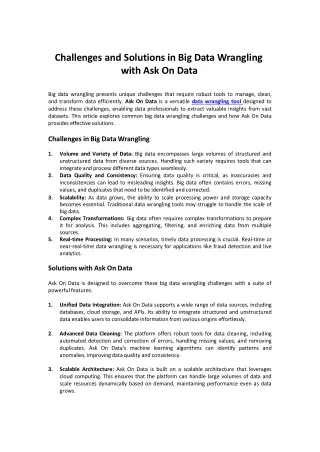 Challenges and Solutions in Data Wrangling with Ask On Data Tool