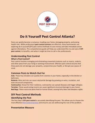 Do it Yourself Pest Control Atlanta?