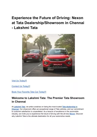 Experience the Future of Driving_ Nexon at Tata Dealership_Showroom in Chennai - Lakshmi Tata