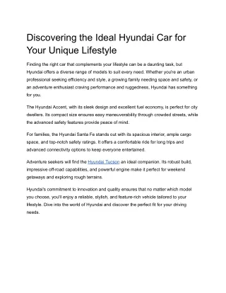 Discovering the Ideal Hyundai Car for Your Unique Lifestyle
