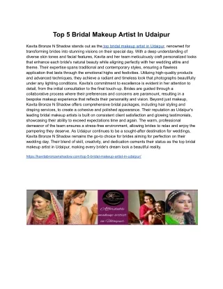 Top 5 Bridal Makeup Artist In Udaipur