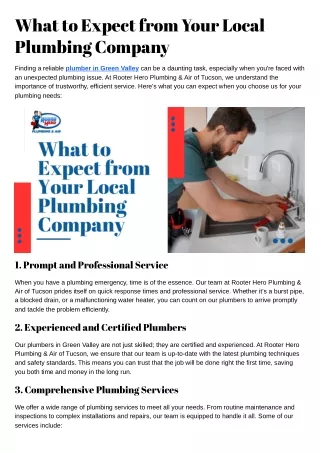 What to Expect from Your Local Plumbing Company