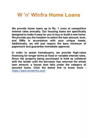 Walls 'n' Windows Infra Home Loans