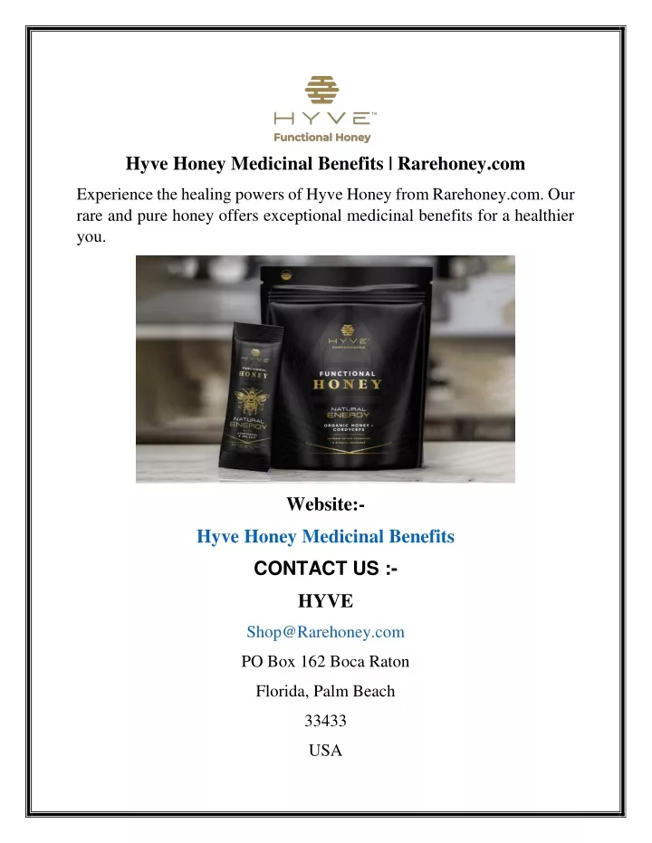 hyve honey medicinal benefits rarehoney com