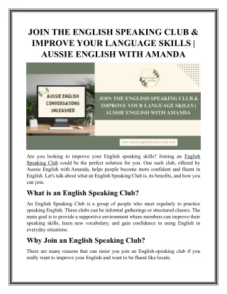 Join Our 6-Week English Speaking Club