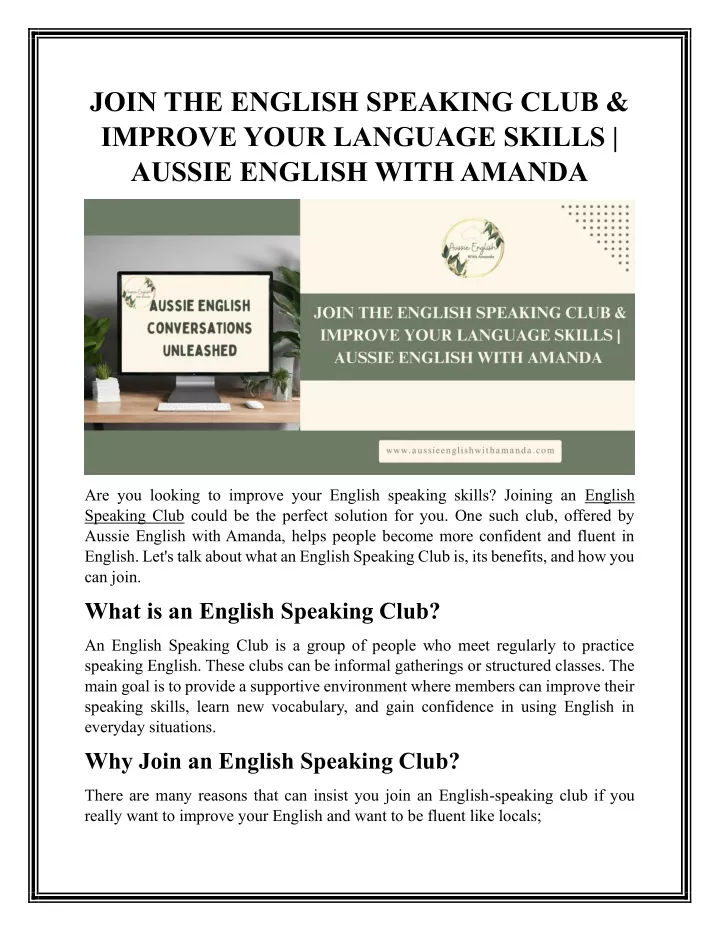 join the english speaking club improve your