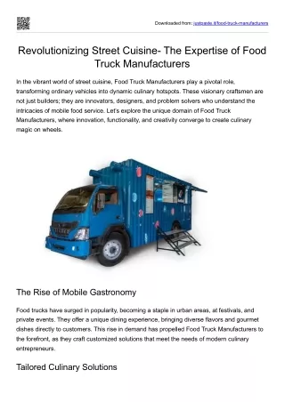 Revolutionizing Street Cuisine- The Expertise of Food Truck Manufacturers