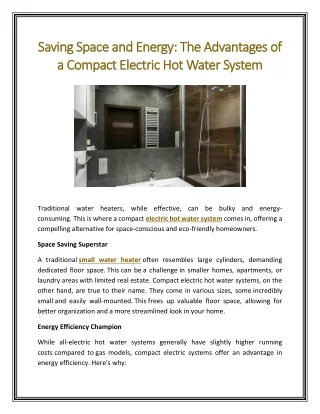 Saving Space and Energy The Advantages of a Compact Electric Hot Water System