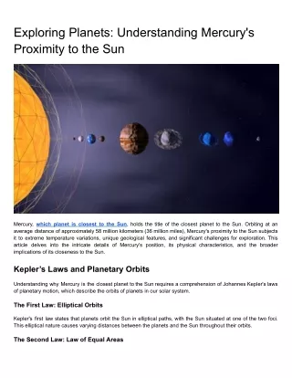 Exploring Planets: Understanding Mercury's Proximity to the Sun