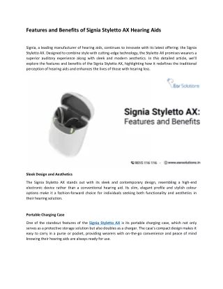 Features and Benefits of Signia Styletto AX