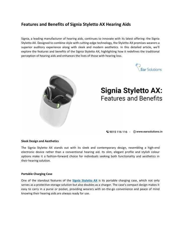 features and benefits of signia styletto