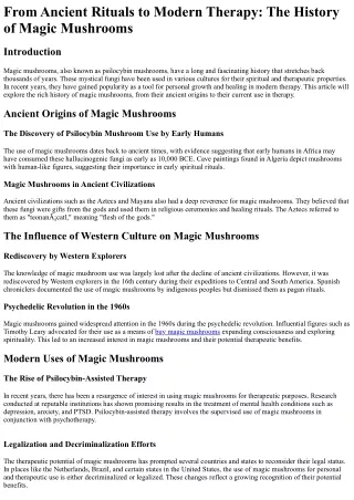 From Ancient Rituals to Modern Therapy The History of Magic Mushrooms