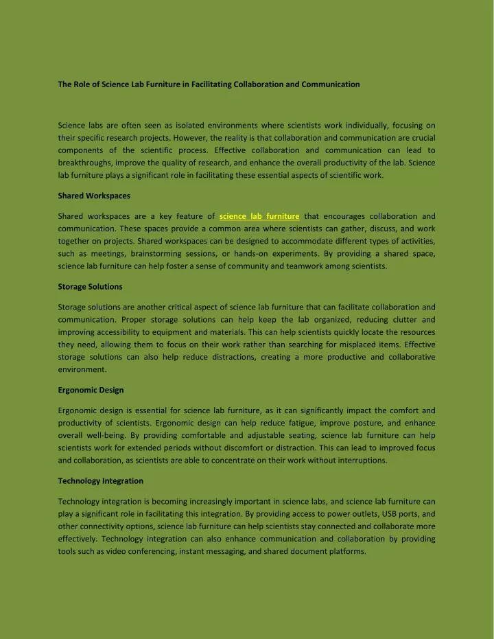 the role of science lab furniture in facilitating