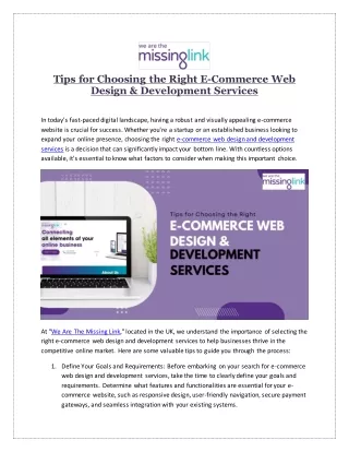 Tips for Choosing the Right E-Commerce Web Design & Development Services