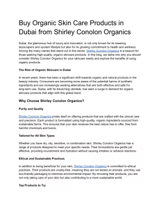 Buy Organic SkinCare Products in Dubai from Shirley Conolon Organics