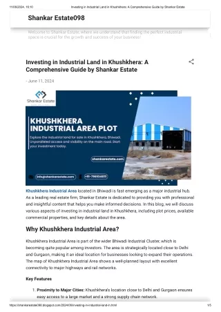 Investing in Industrial Land in Khushkhera_ A Comprehensive Guide by Shankar Estate