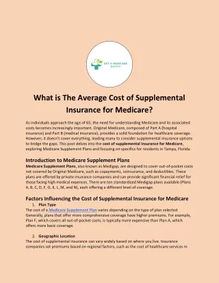 What is The Average Cost of Supplemental Insurance for Medicare?