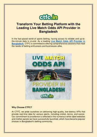 Best Live Match Odds API Provider in Bangladesh
