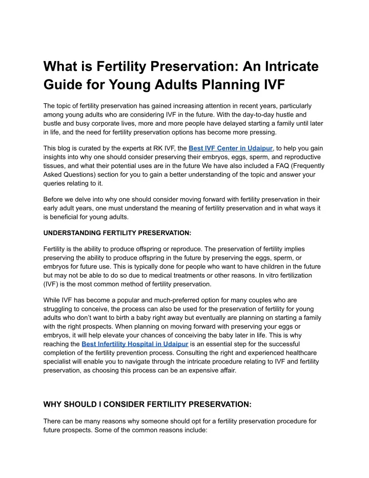 what is fertility preservation an intricate guide