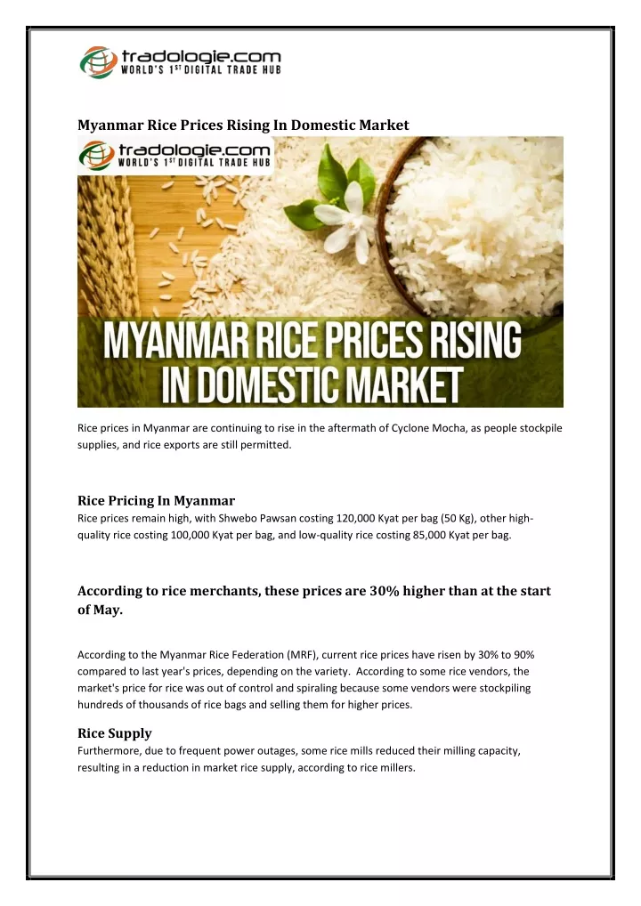 myanmar rice prices rising in domestic market