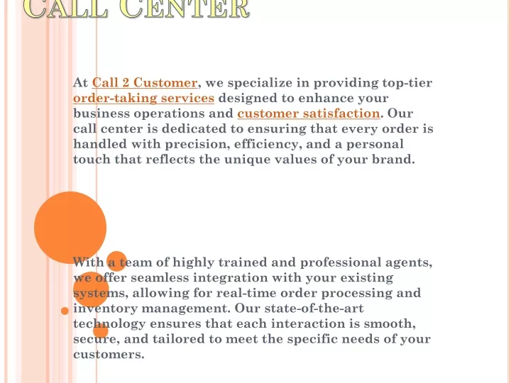 order taking services call center