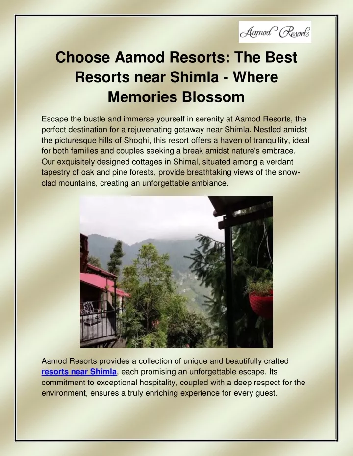 PPT Resorts near Shimla PowerPoint Presentation, free download ID