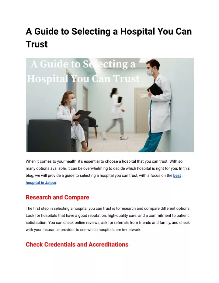 a guide to selecting a hospital you can trust