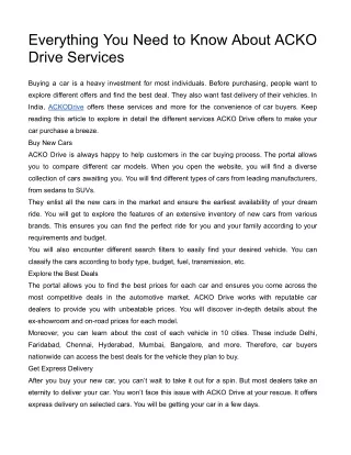 Everything You Need to Know About ACKO Drive Services