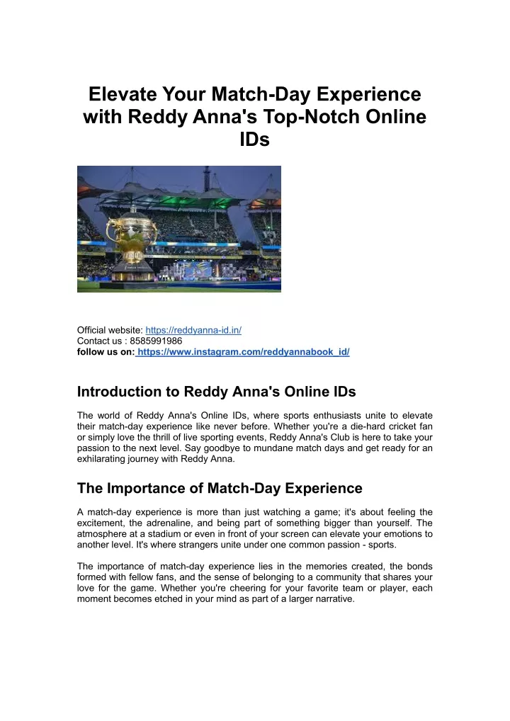 elevate your match day experience with reddy anna