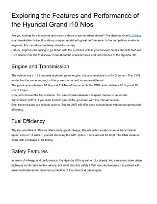 Exploring the Features and Performance of the Hyundai Grand i10 Nios