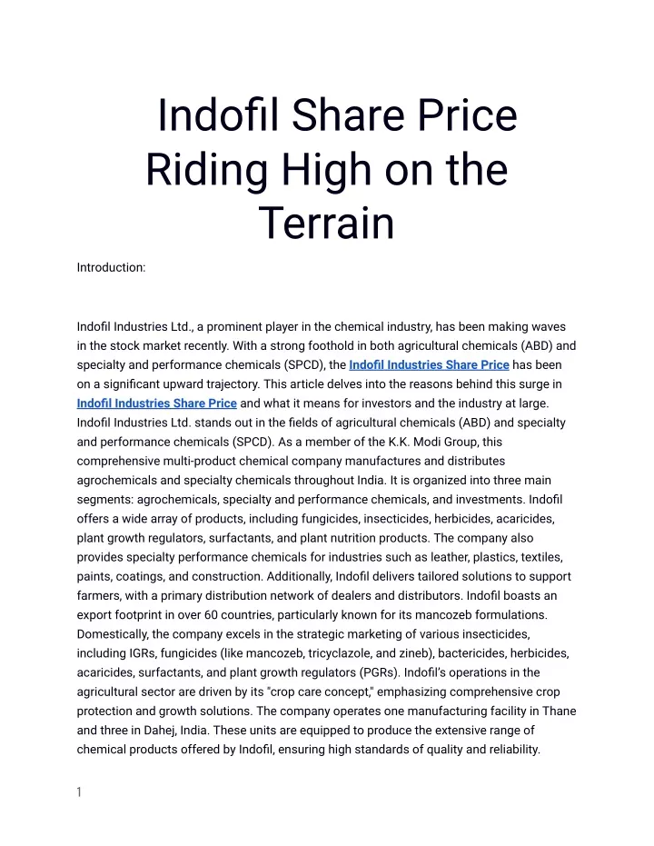 indofil share price riding high on the terrain