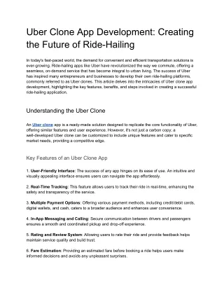Uber Clone App Development_ Creating the Future of Ride-Hailing