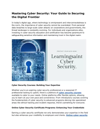 Mastering Cyber Security_ Your Guide to Securing the Digital Frontier