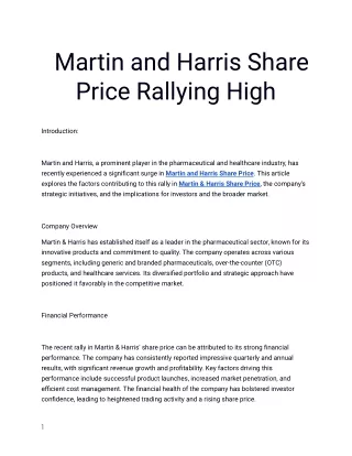 Get the Best Martin & Harris Share Price only at Planify