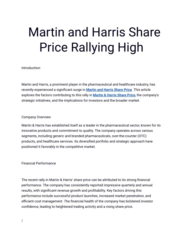 martin and harris share price rallying high