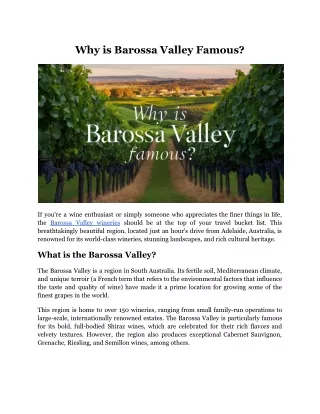 why is barossa valley famous