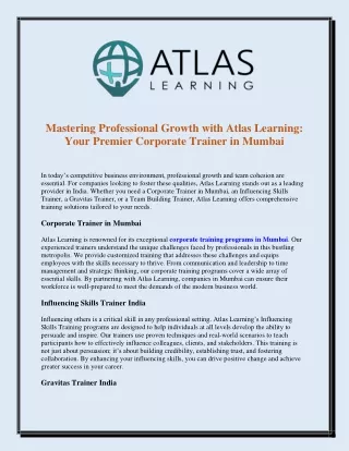 Mastering Professional Growth with Atlas Learning Your Premier Corporate Trainer in Mumbai