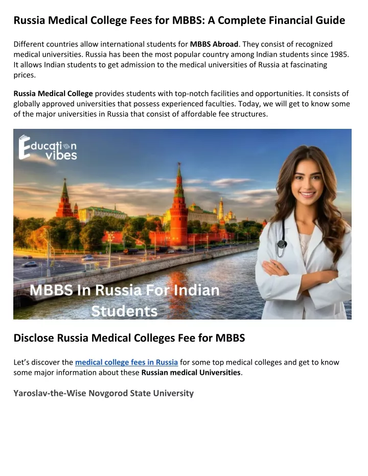 russia medical college fees for mbbs a complete