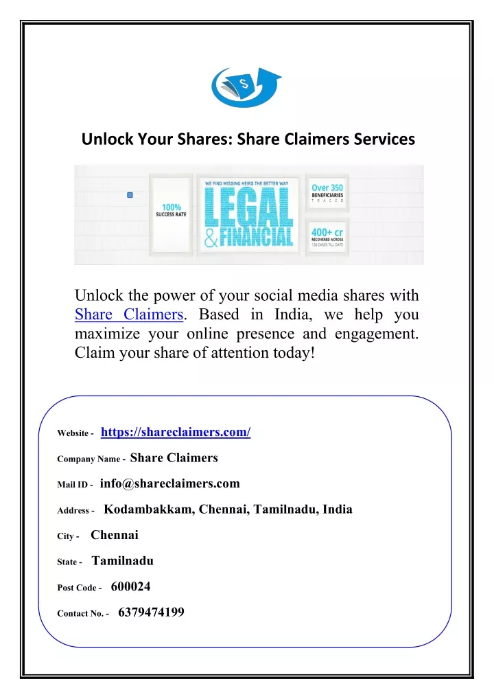 unlock your shares share claimers services