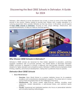 Discovering the Best CBSE Schools in Dehradun- A Guide for 2024